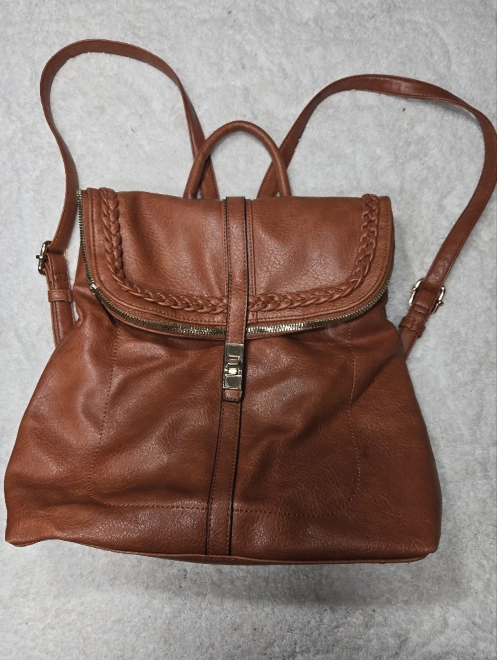 Women's Faux Leather Backpack Purse Brown Turn Lock